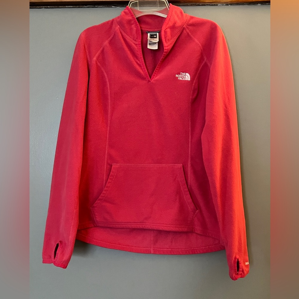 The North Face Ladies Pink V Neck Fleece Pullover size L